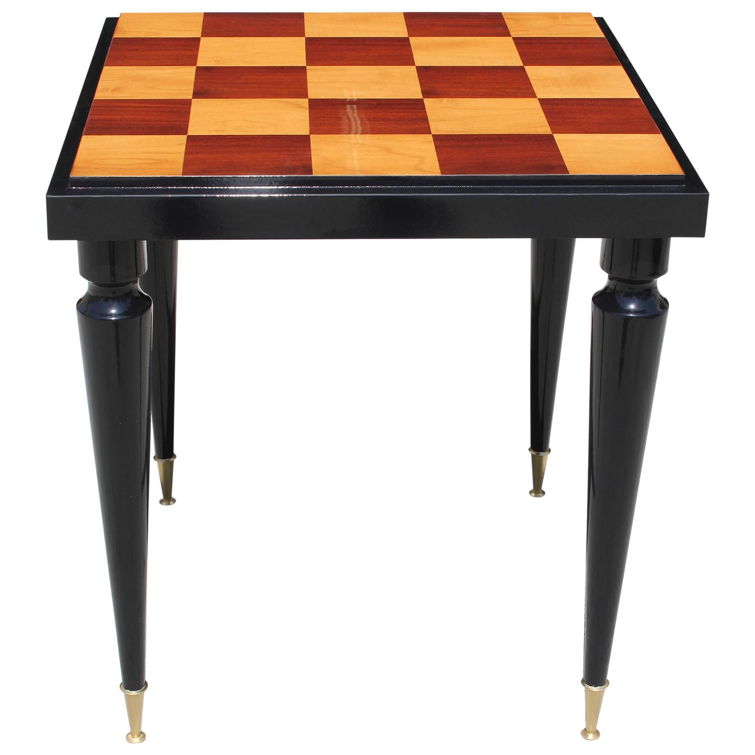 French Art Deco "Checkerboard" with Black Lacquer Game Table, circa