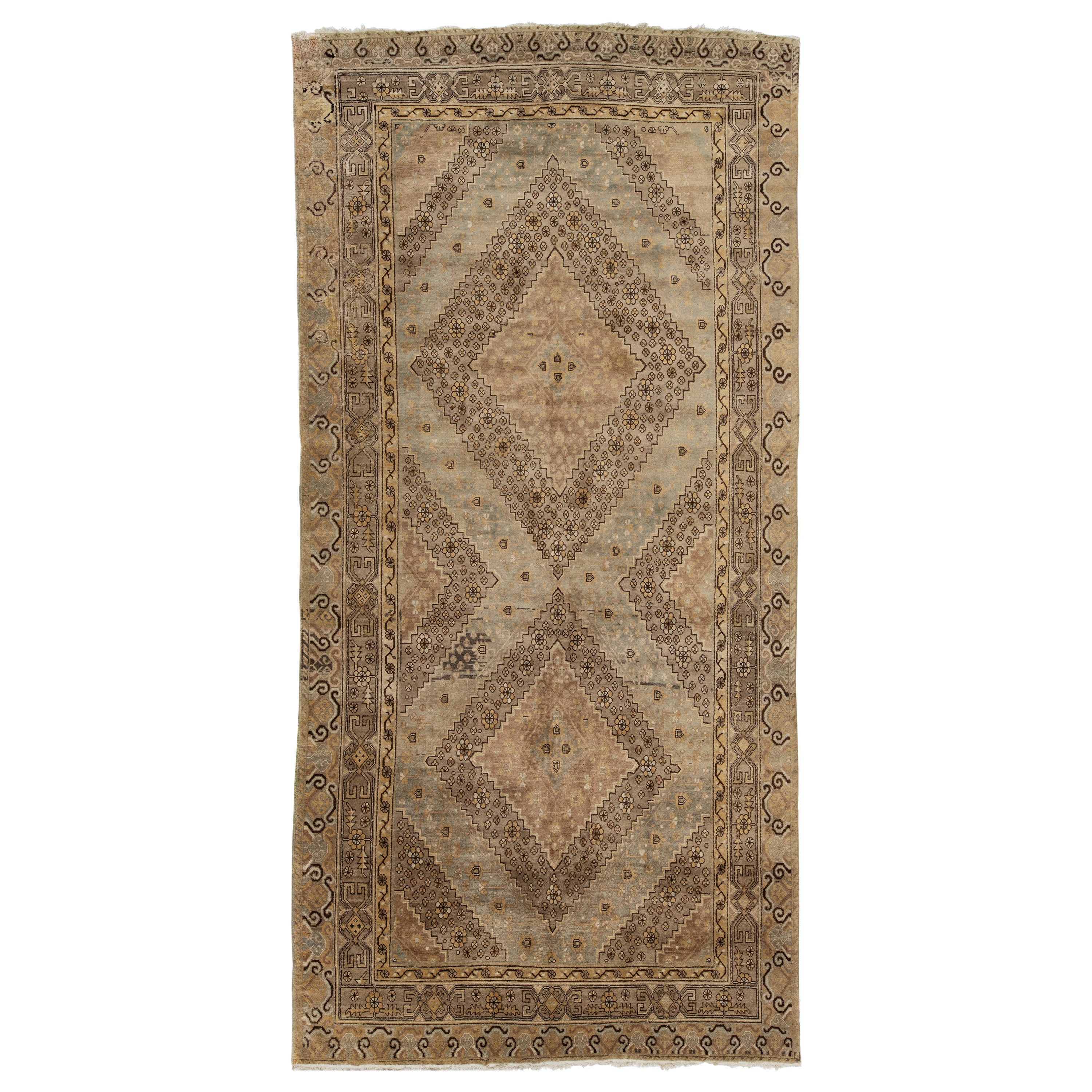 Antique Designed  Khotan Wool Rug Handmade In Light Brown