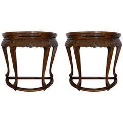 Pair of Chinese Demilune Tables 19th Century 35" Round