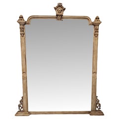 Antique 19th Century Large Overmantel Mirror with Distressed Painted Finish