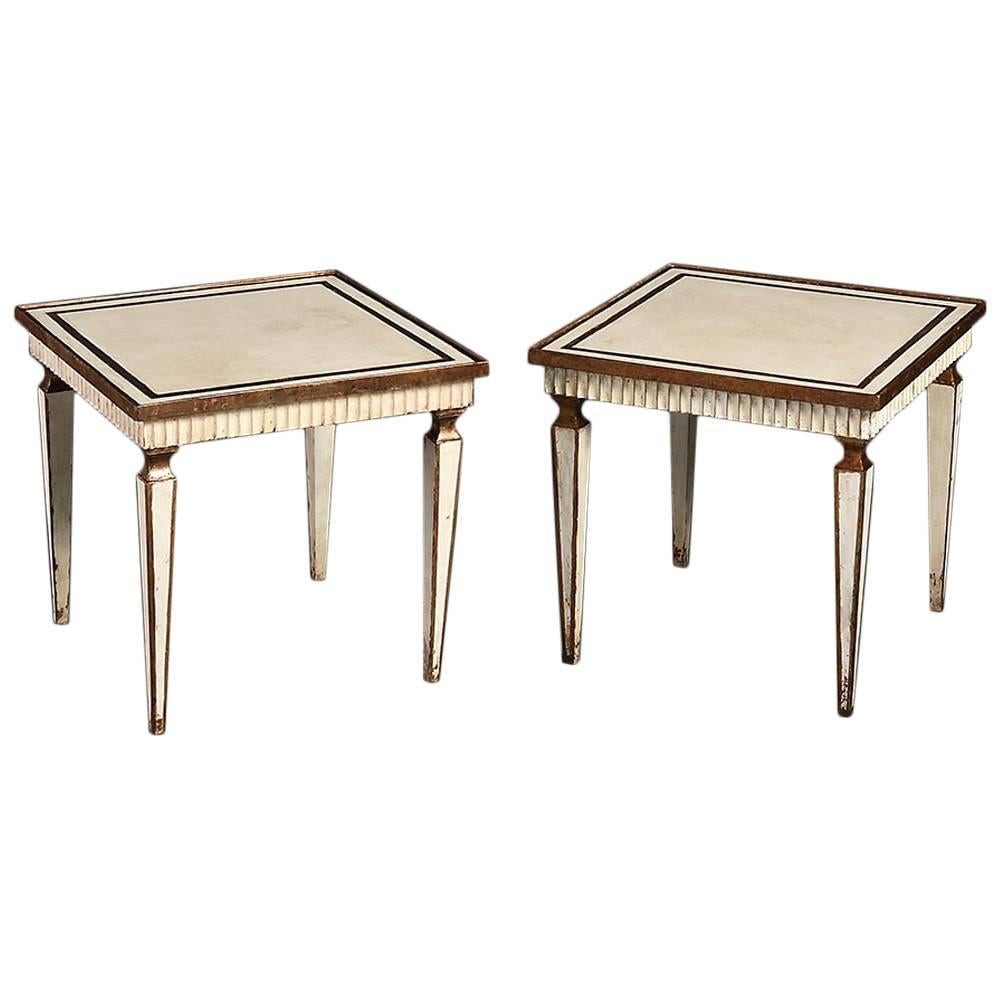Pair of Painted Gilded Cream & Gold Square Low Tables