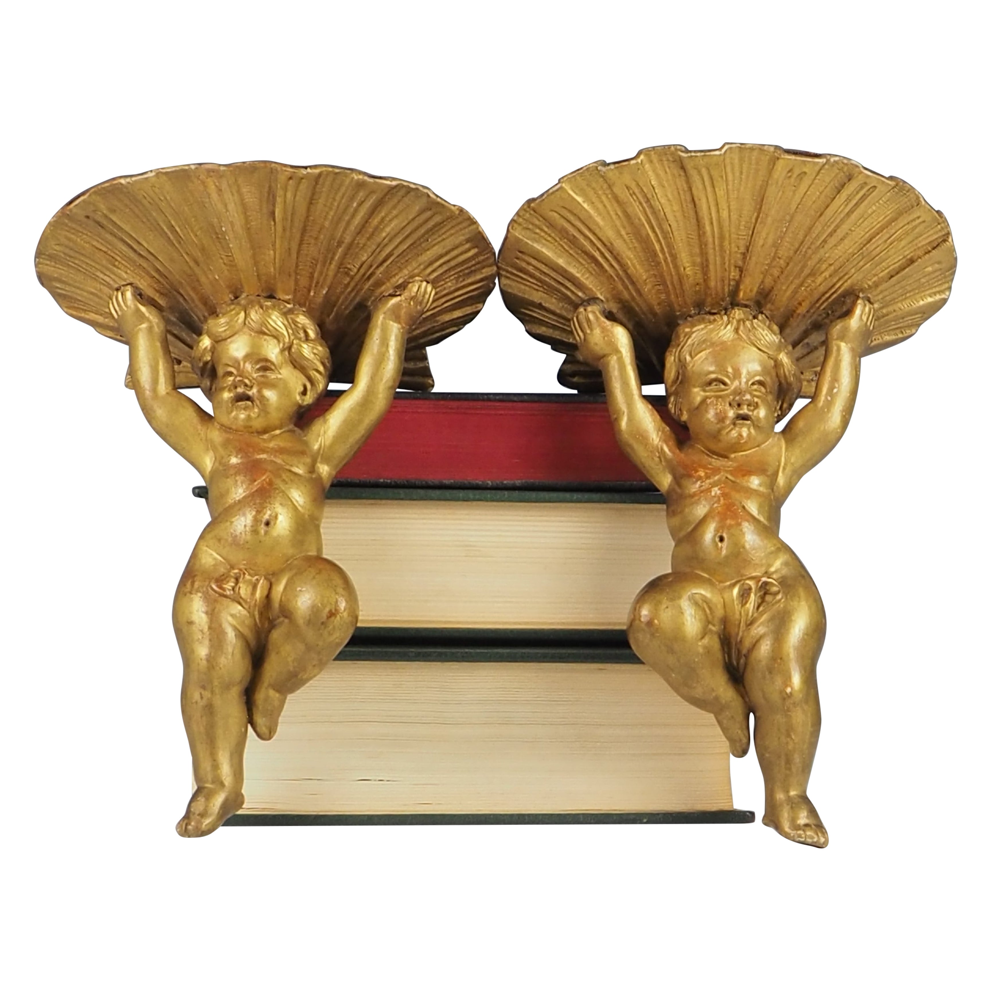 Antique Giltwood Cherub and Clamshell Wall Shelves (Pair)