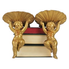 Antique Giltwood Cherub and Clamshell Wall Shelves (Pair)