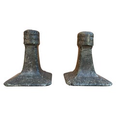 Antique Pair of Danish Soap Stone Square Base Candlesticks