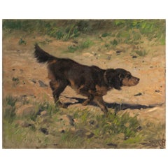 Pintura al óleo de principios del siglo XX - Perro Gordon Setter - por Arthur Heyer
