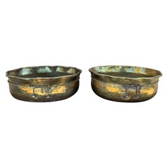English Country Trompe L'oeil Brass Cachepots or Planters