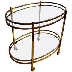 Vintage Oval French Brass Drinks Trolley/Bar Cart