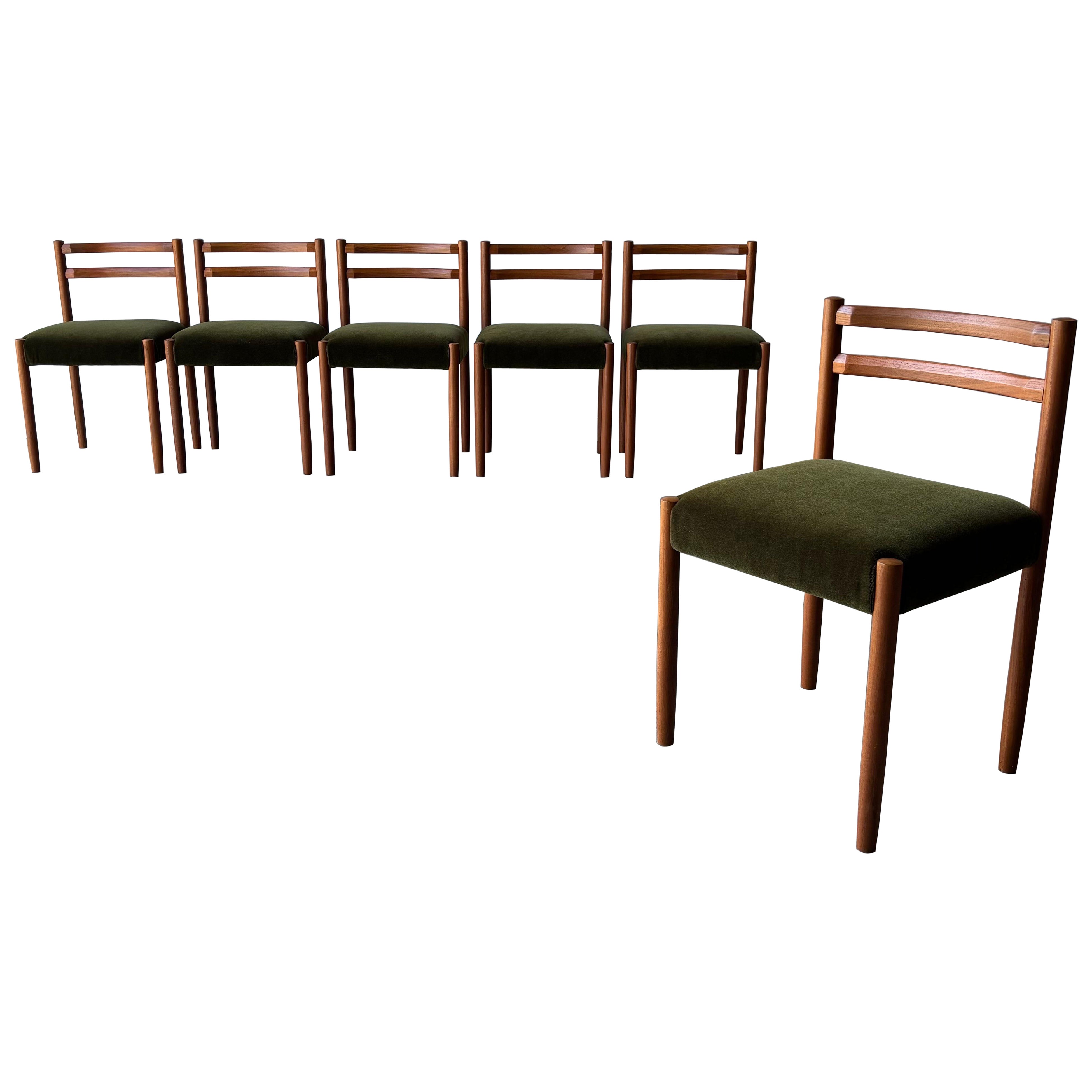 Danish Modern Teak Dining Chairs, Newly Upholstered in Mohair, Set of 6