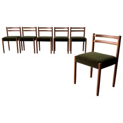 Danish Modern Teak Dining Chairs, Newly Upholstered in Mohair, Set of 6