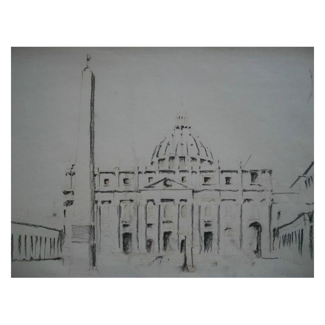 ST. BASILICA DE PETER - Dibujo al carboncillo - Firmado - Sin marco - Italia - Circa 1984