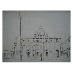 ST. PETER'S BASILICA - Drawing anthracite - Signé - Non encadré - Italie - Circa 1984