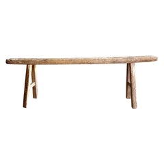 Vintage elm wood skinny bench from reclaimed wood