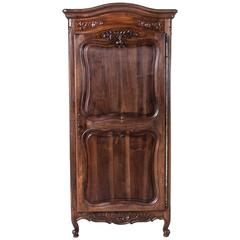 Antique Solid French Walnut Louis XV Style Bonnetiere Single Door Armoire Cabinet