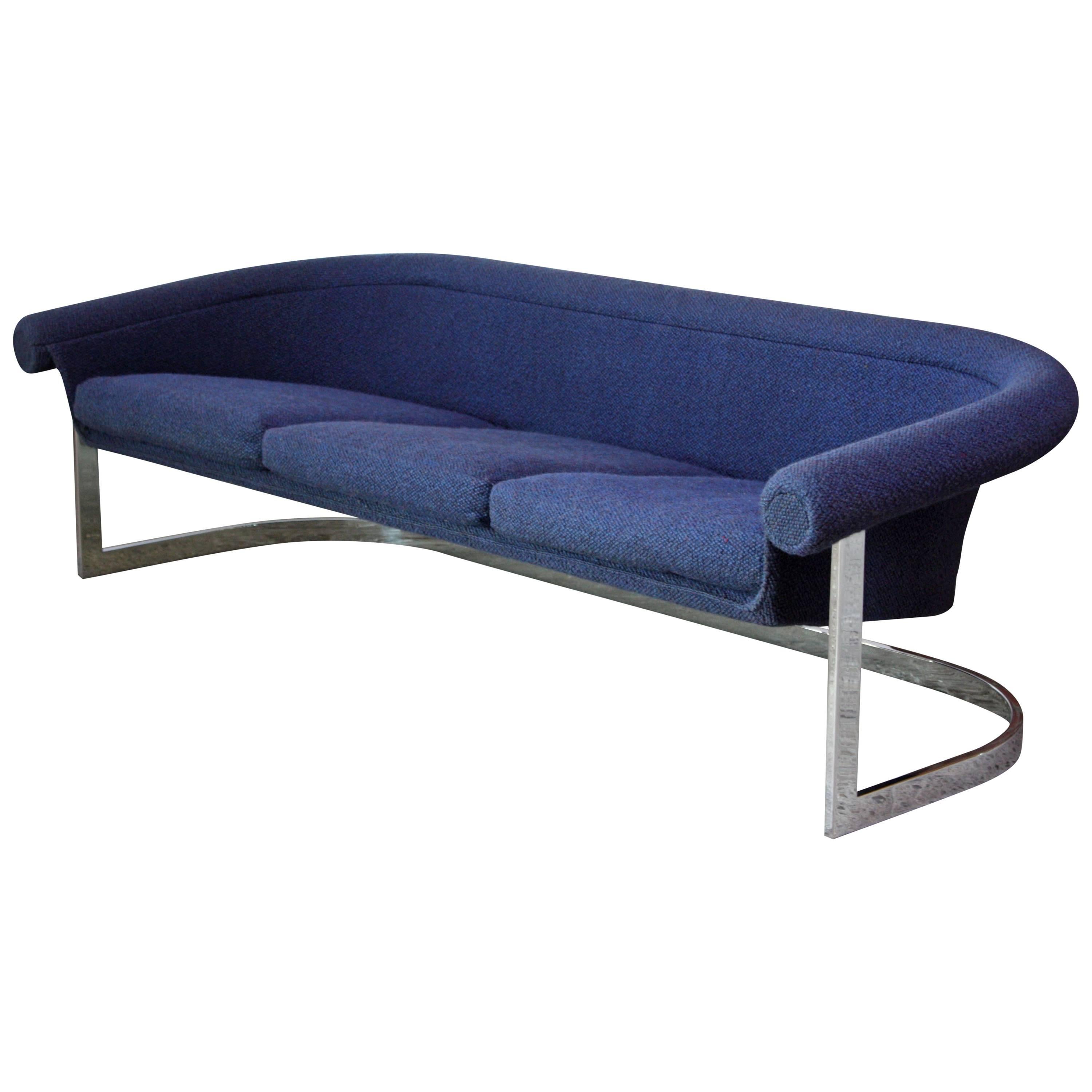 Milo Baughman Style Cantilevered Chrome Sofa