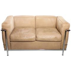 LC2 Two-Seat Sofa by Le Corbusier et Al Cassina, Leather and Chrome