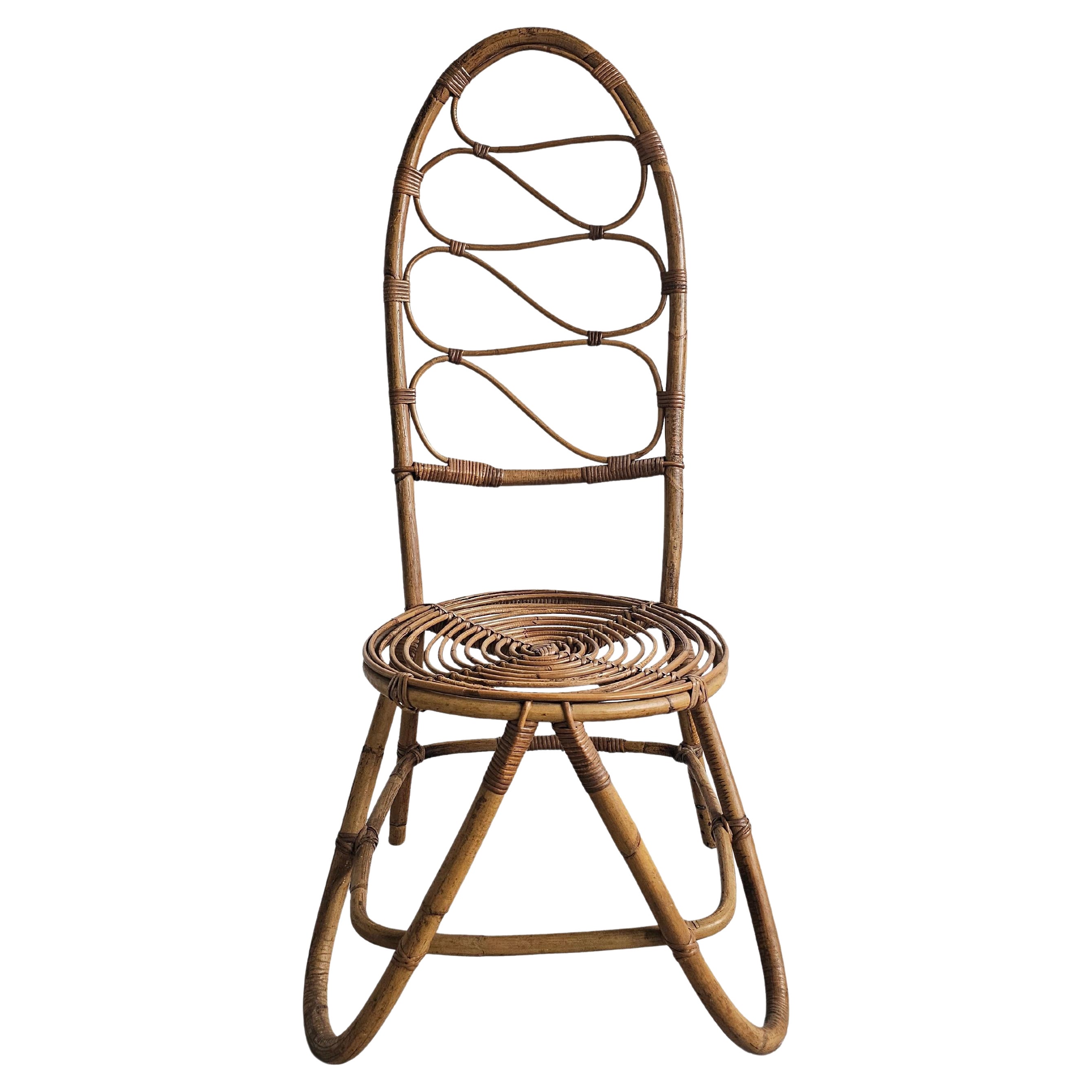 Mid Century Modern High back Bamboo Side Chair, Italy 1960s