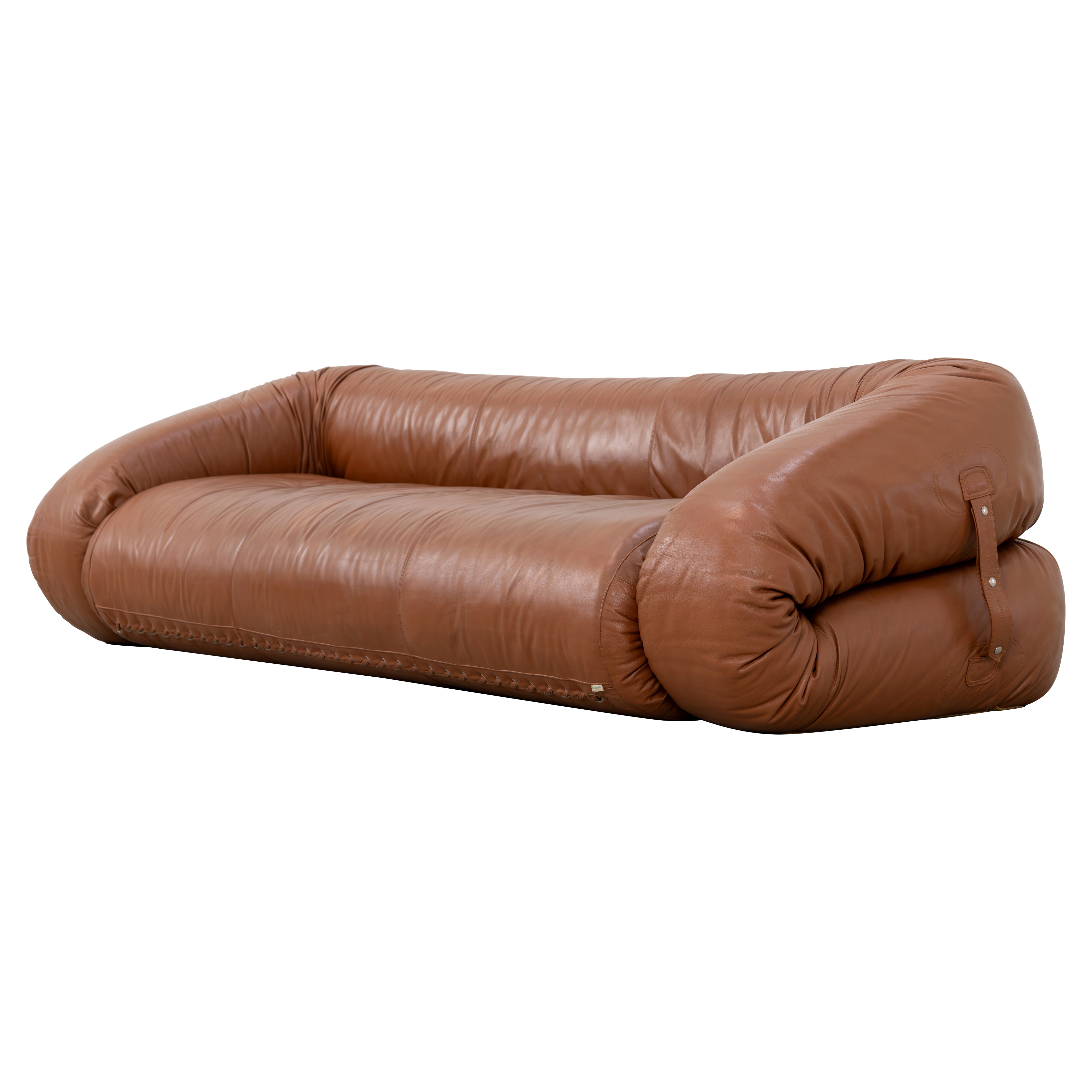Anfibio Sofa + Bett Alessandro Becchi 1971 von Giovannetti Vintage Cognacfarbenes Leder