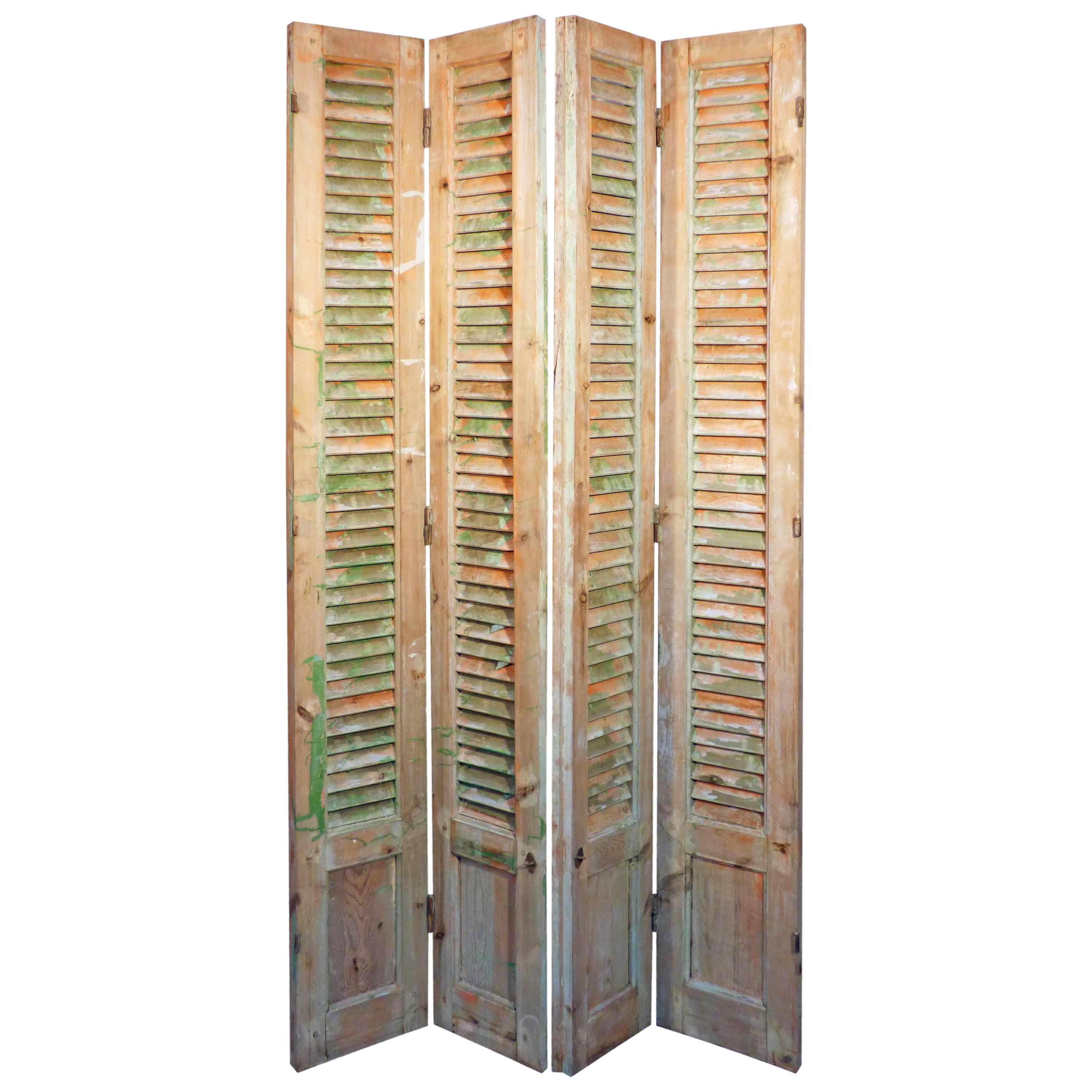 French Wooden Shutters in Original Paint from 1940s For Sale
