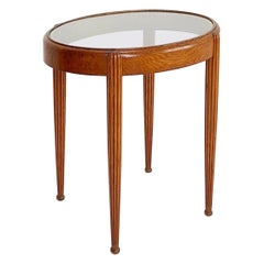 Side table / pedestal with fluted ogive legs - Oval glass top