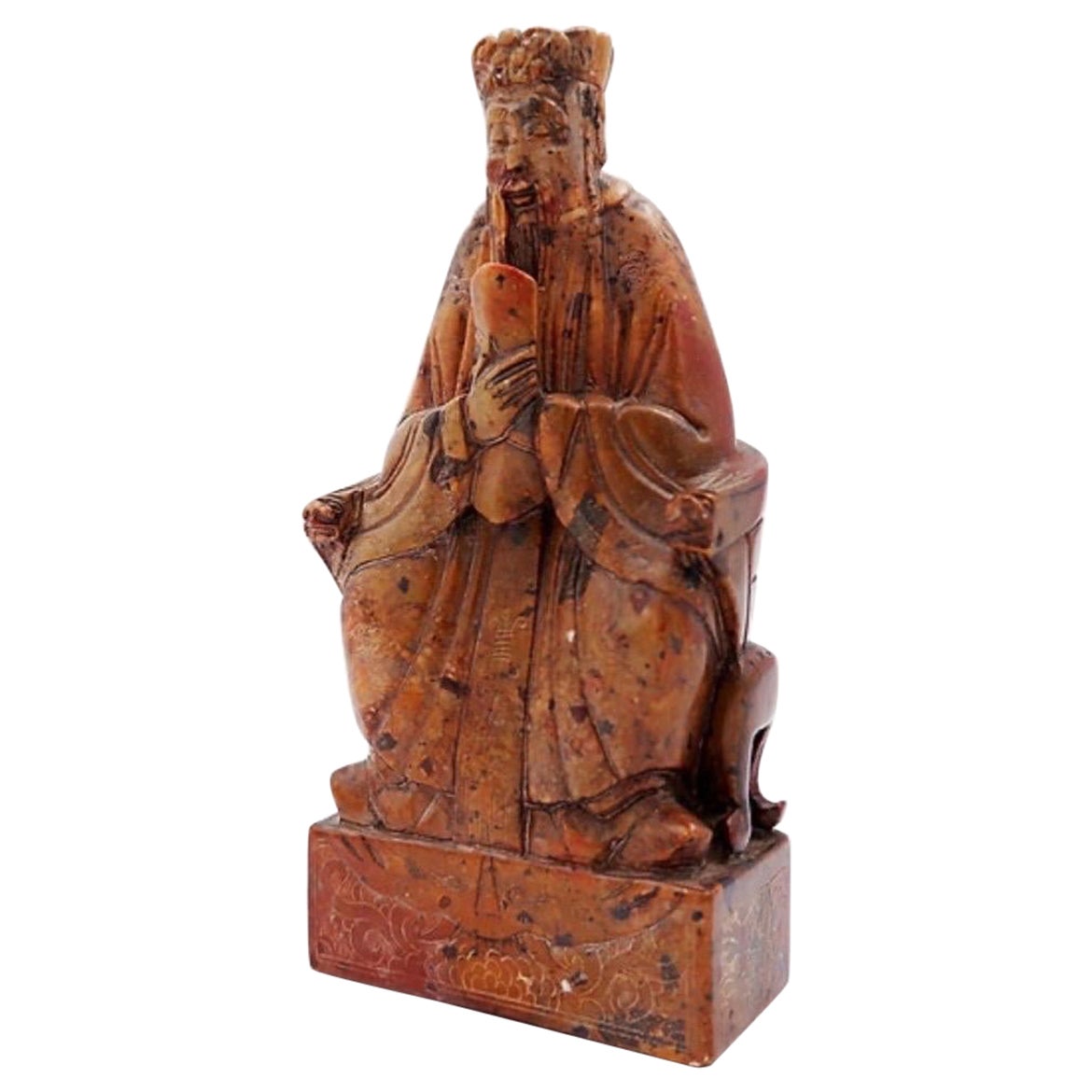 A stone seal carved with a seated official China, 20th For Sale