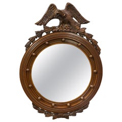 Vintage Federalist Eagle Acanthus Leaves Round Wood Mirror