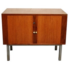Vintage Petite Mid-Century Tambour Door Office Cabinet