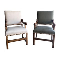 Pair of Minton Spidell Upholstered Fruitwood Arm Side Chairs