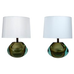Pareja De Lámparas Globo De Murano Modernas Italianas Sommerso En Forma De Pera En Aqua