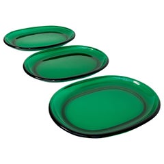 Set of Three Josef Frank Glass Plates Lobster Plates Reijmyre Sweden 1960s Green