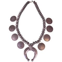 Vintage Silver Dollar Necklace with Silver Dimes w Horseshoe, circa 1965
