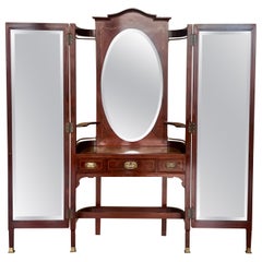 Antique Art Nouveau Vanity Table with Folding Dresser Mirror