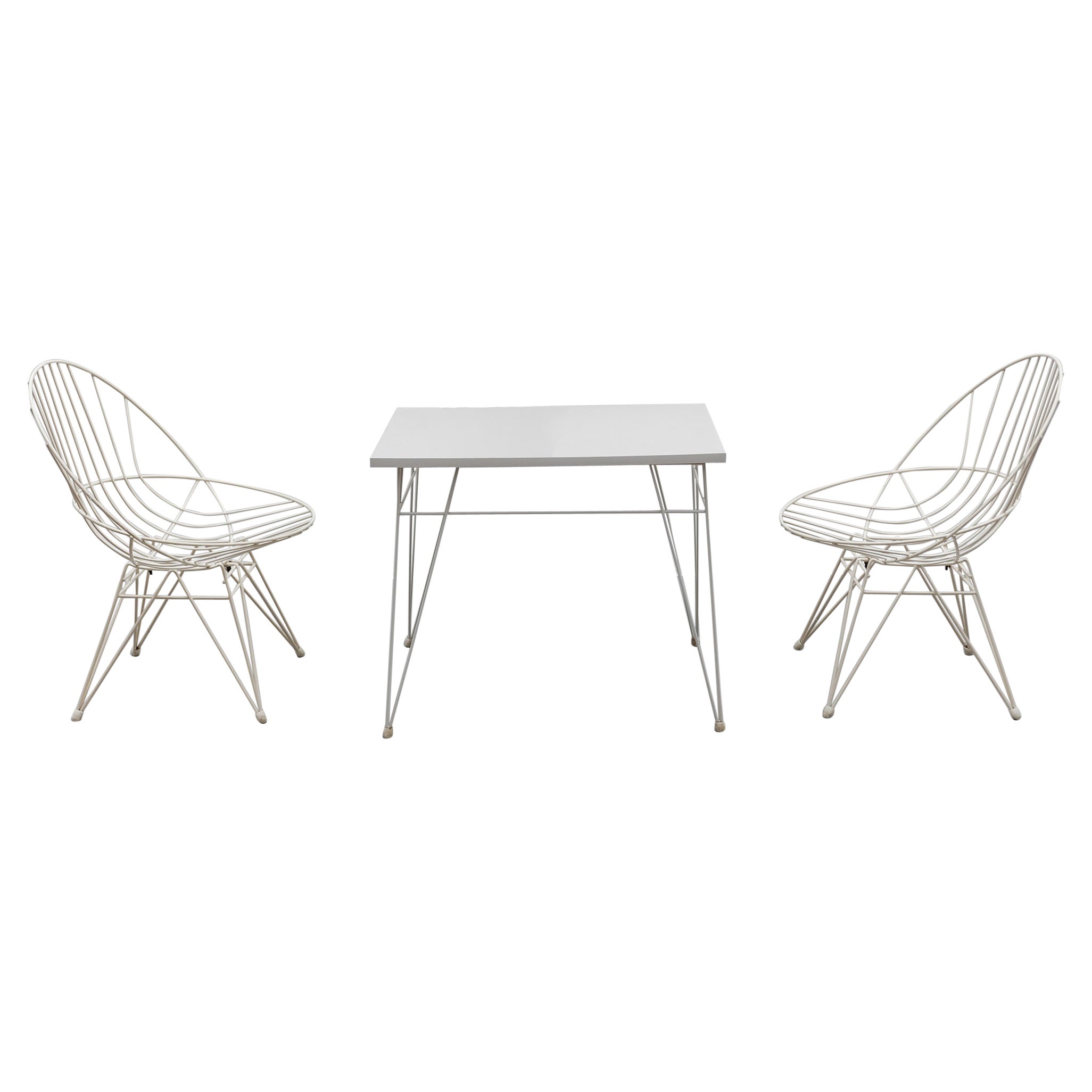 2x Sedia + tavolo in filo metallico Combex di Cees Braakman per Pastoe, Paesi Bassi, 1950er