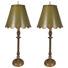 Pair of Tole and Wood Buffet Lamps