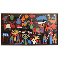 large African Dahomey Anti-Colonial Folk Tapestry, Benin framed