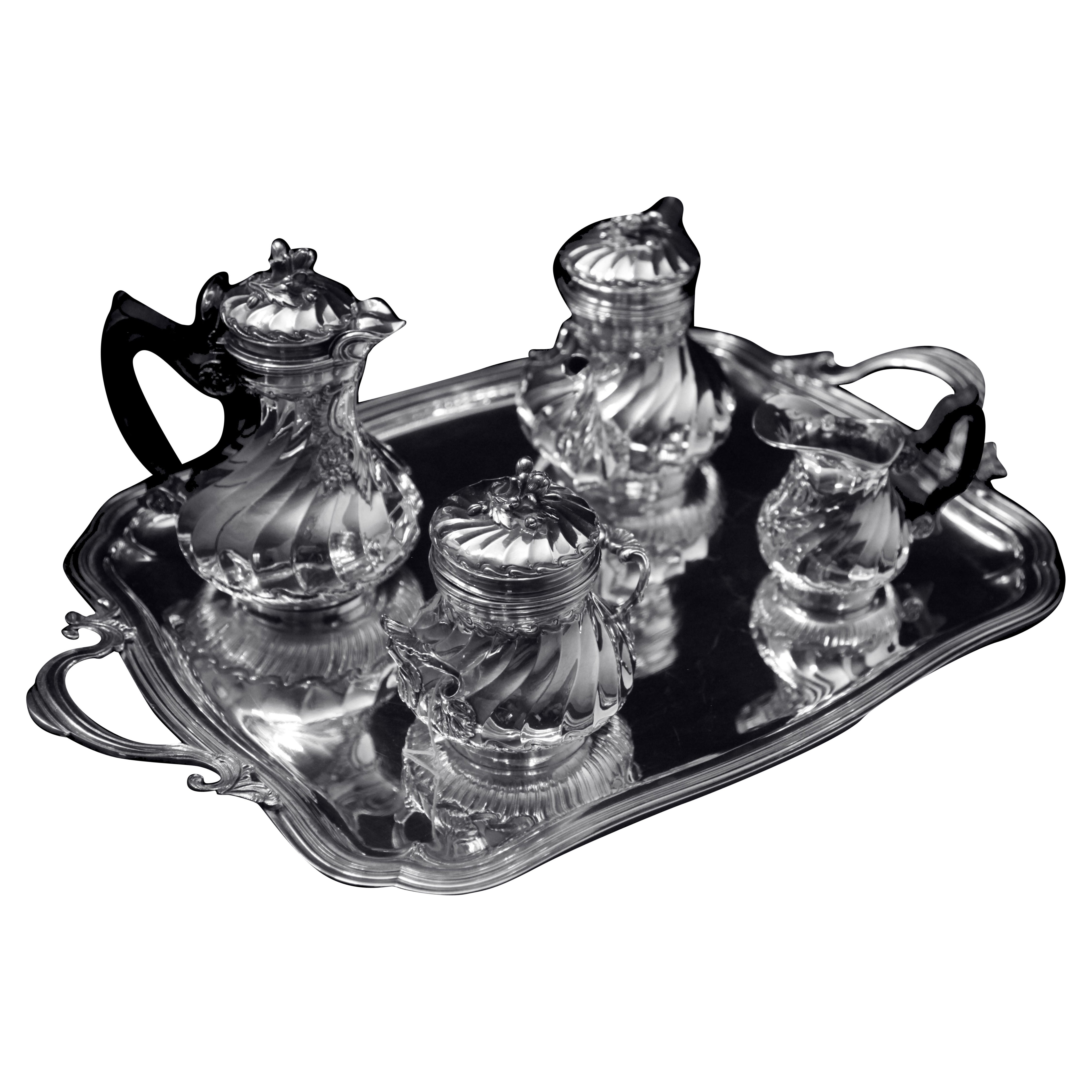 Christofle (Cardeilhac) - 4 pezzi. Antique French Sterling Silver Set da tè + vassoio!
