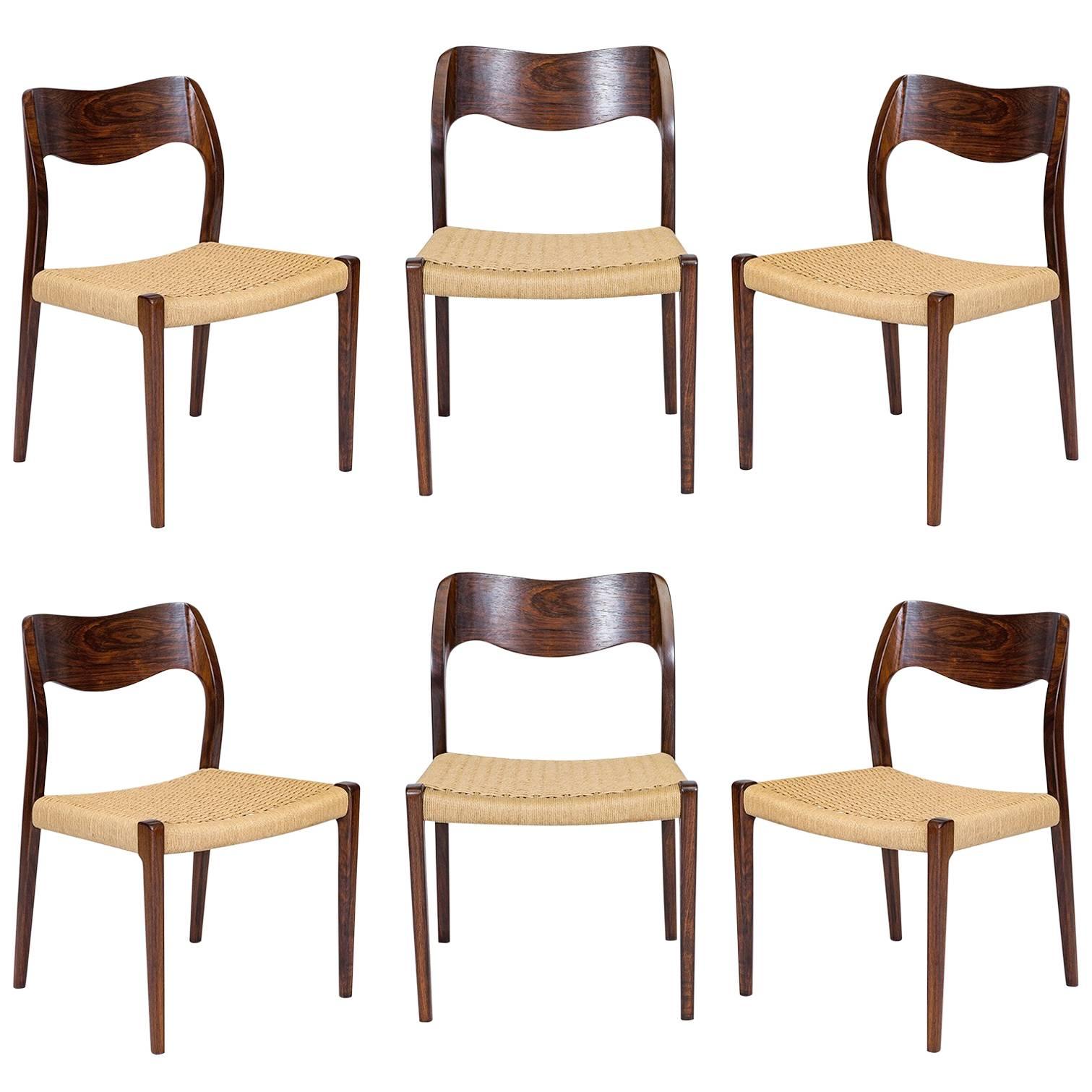 Set of Eight Rosewood Niels Møller Model #71 Dining Chairs
