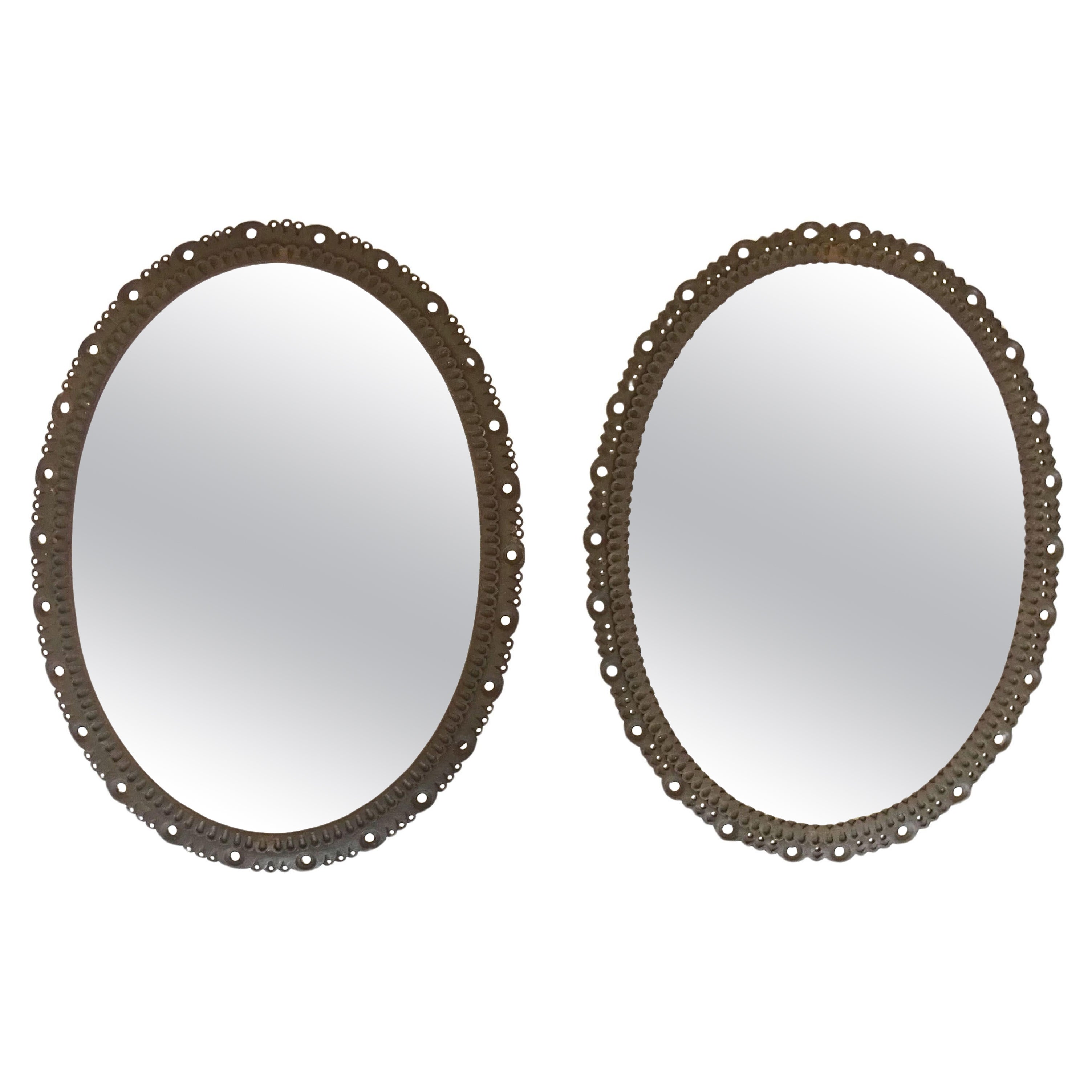 Pair Of Hand Crafted Italian 1940s Wrought Iron Oval Frames for Mirrors.