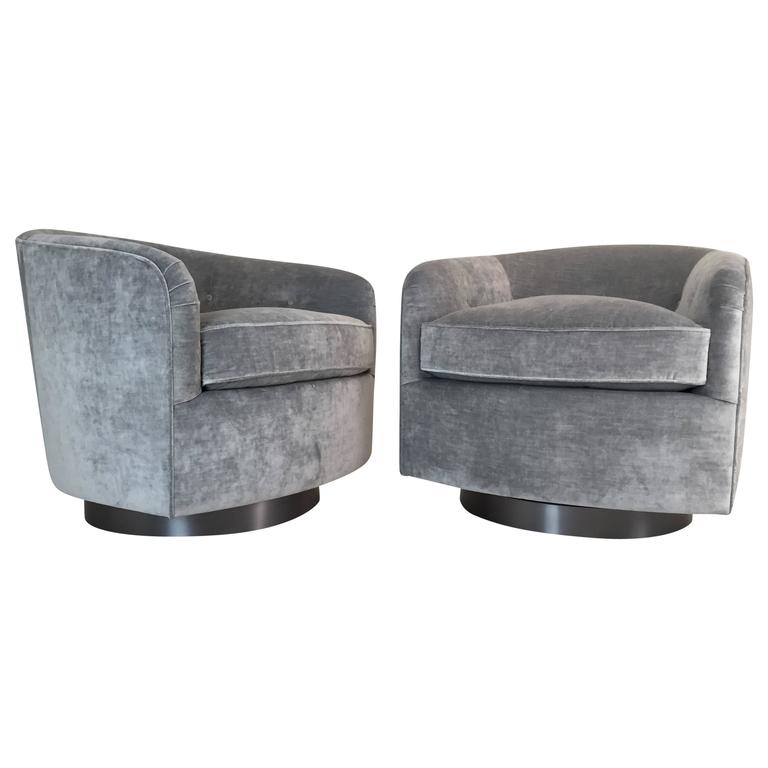 Pair Milo Baughman Style Swivel Chairs For Sale at 1stdibs