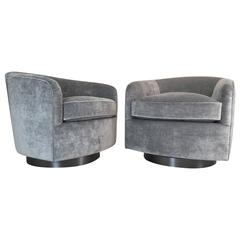 Pair Milo Baughman Style Swivel Chairs 12