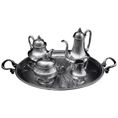 Queille - Magnifique 5pc. Service à thé ancien en argent massif 950 français + enveloppes !