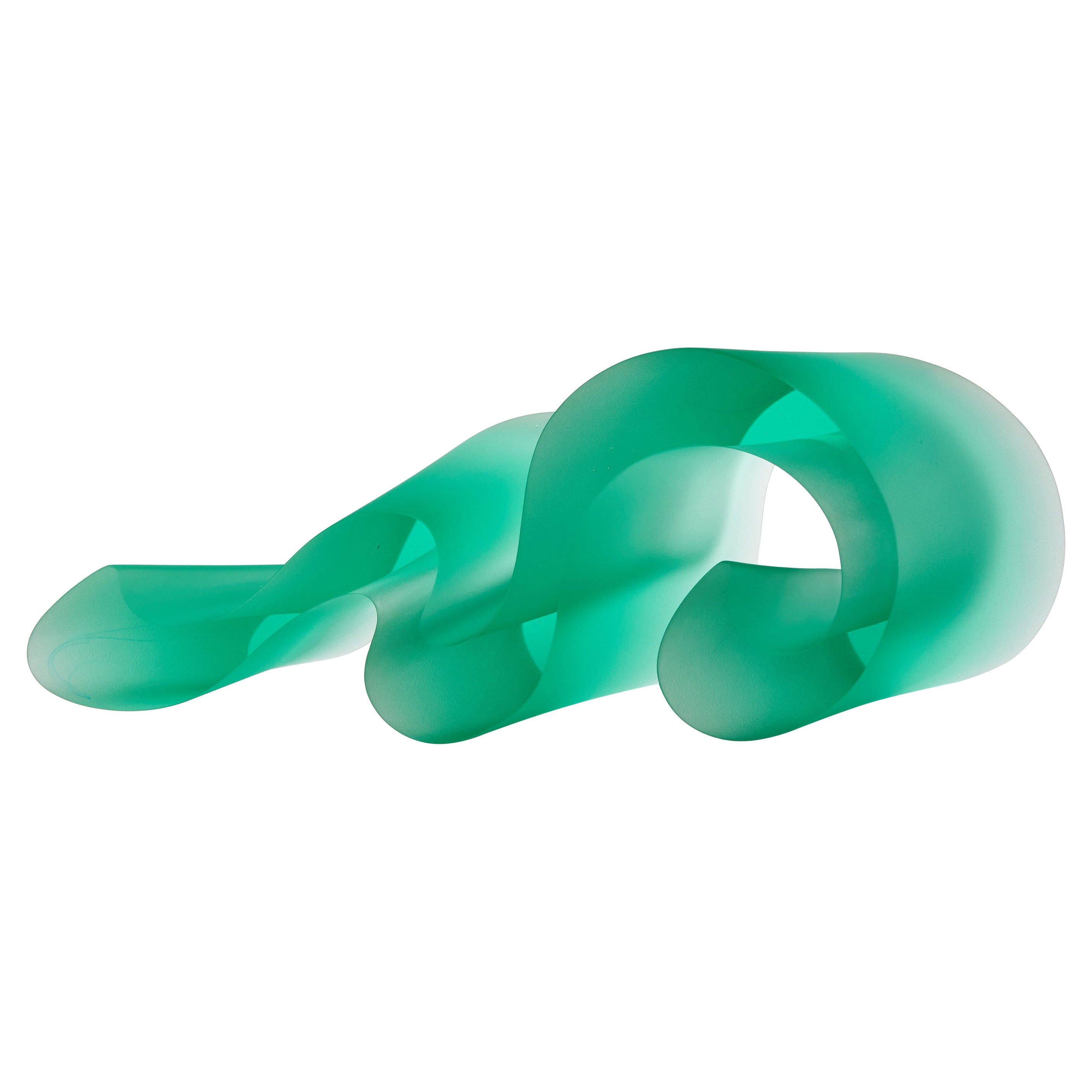 Línea Aguamarina, escultura de vidrio colado fluido verde jade suave, de Karin Mørch en venta