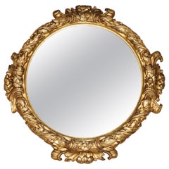 STUNNING ANTiQUE CIRCA 1860-1880 HAND CARVED ROUND MIRROR WITH ORNATE GILDING