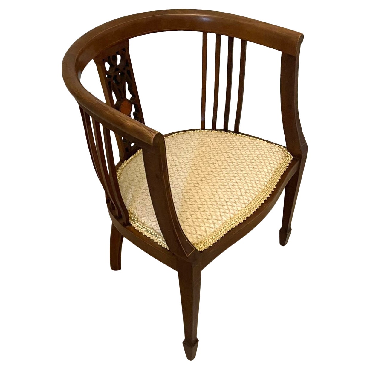 Silla de bañera antigua de caoba con incrustaciones de calidad eduardiana
