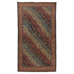 Doris Leslie Blau Alfombra de lana tejida a mano Kirman roja y azul del siglo XIX