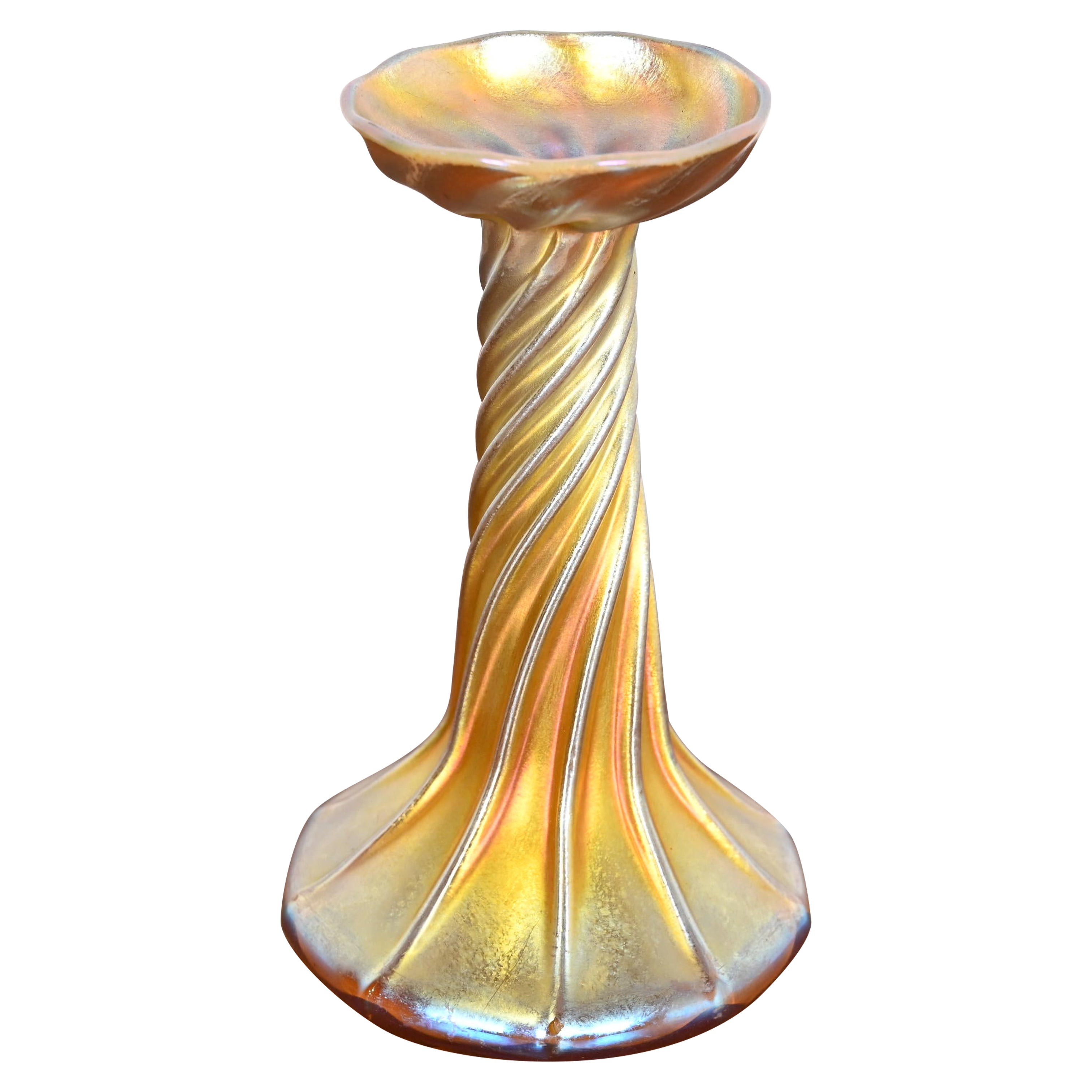 Louis Comfort Tiffany Favrile schillernder Kerzenständer aus schillerndem Kunstglas