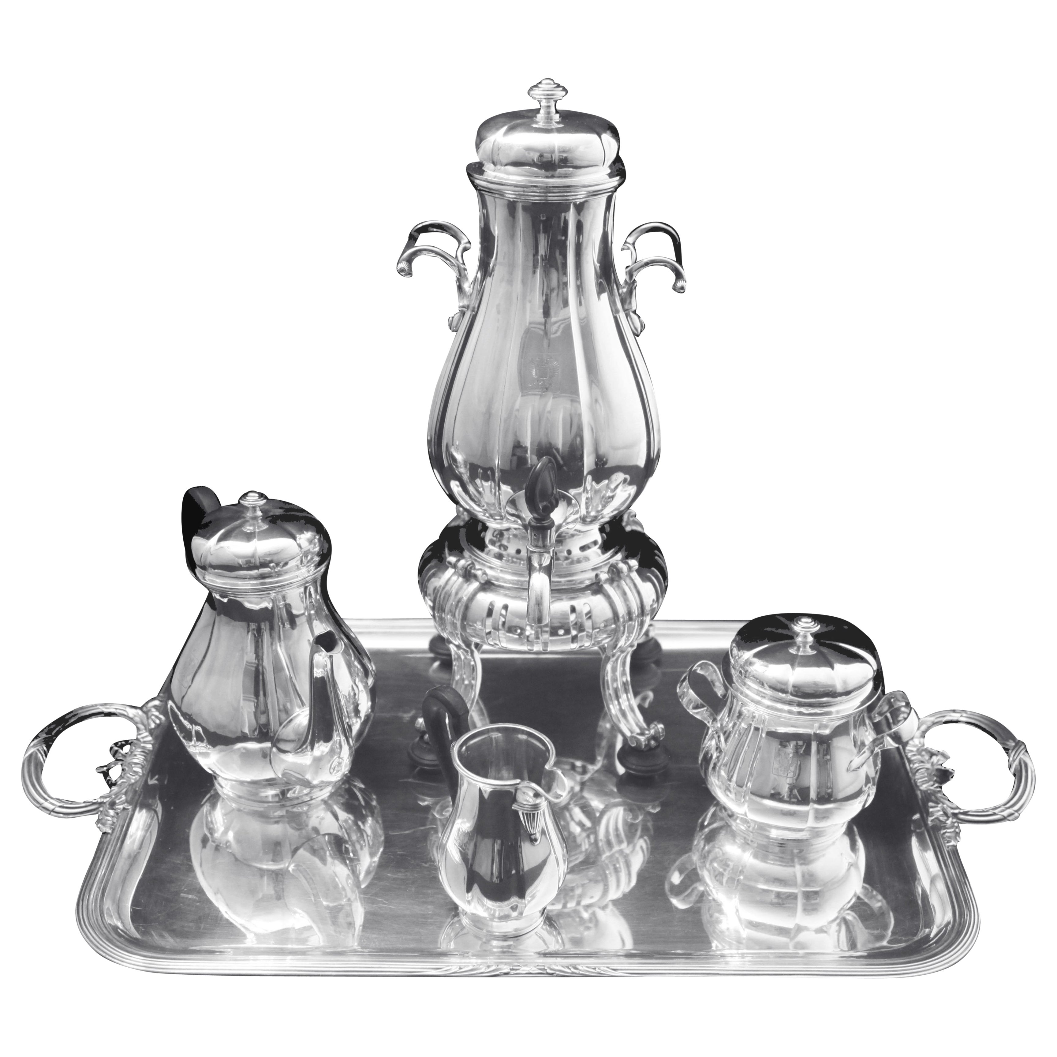 Cardeilhac:  5pc. French Antique Sterling Tea Set with Puiforcat Sterling Tray !