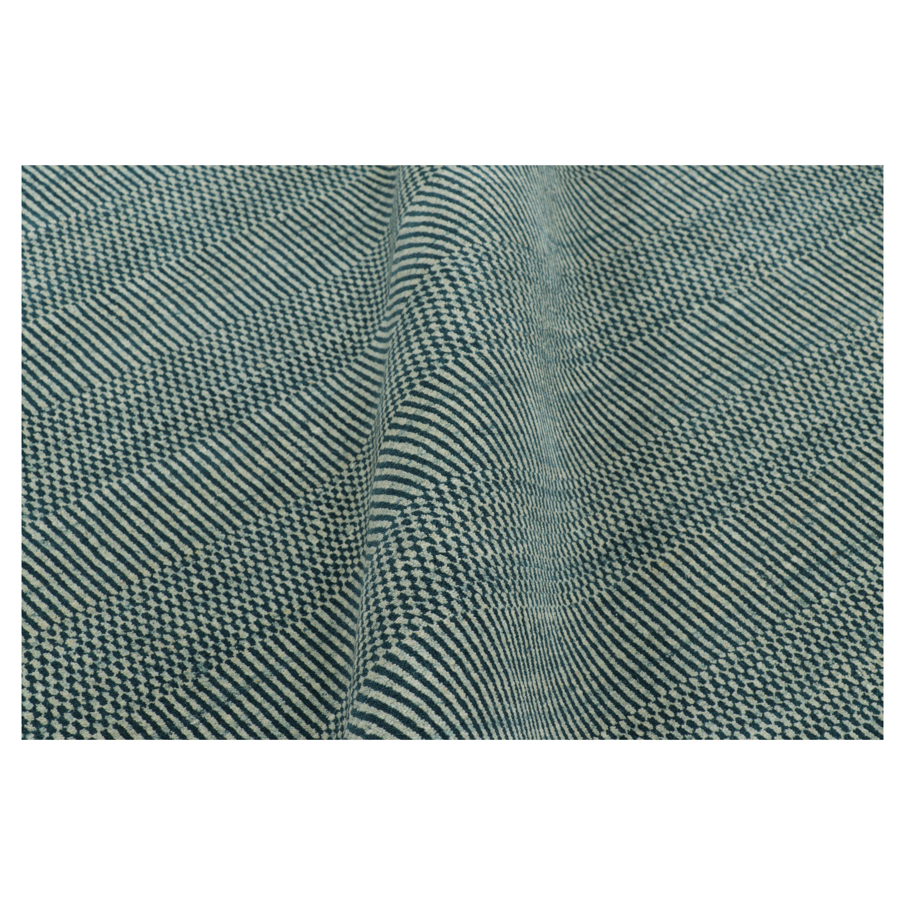 Rug & Kilim’s Modern Rug in Blue and Cream, with Stripes and Geometric Patterns