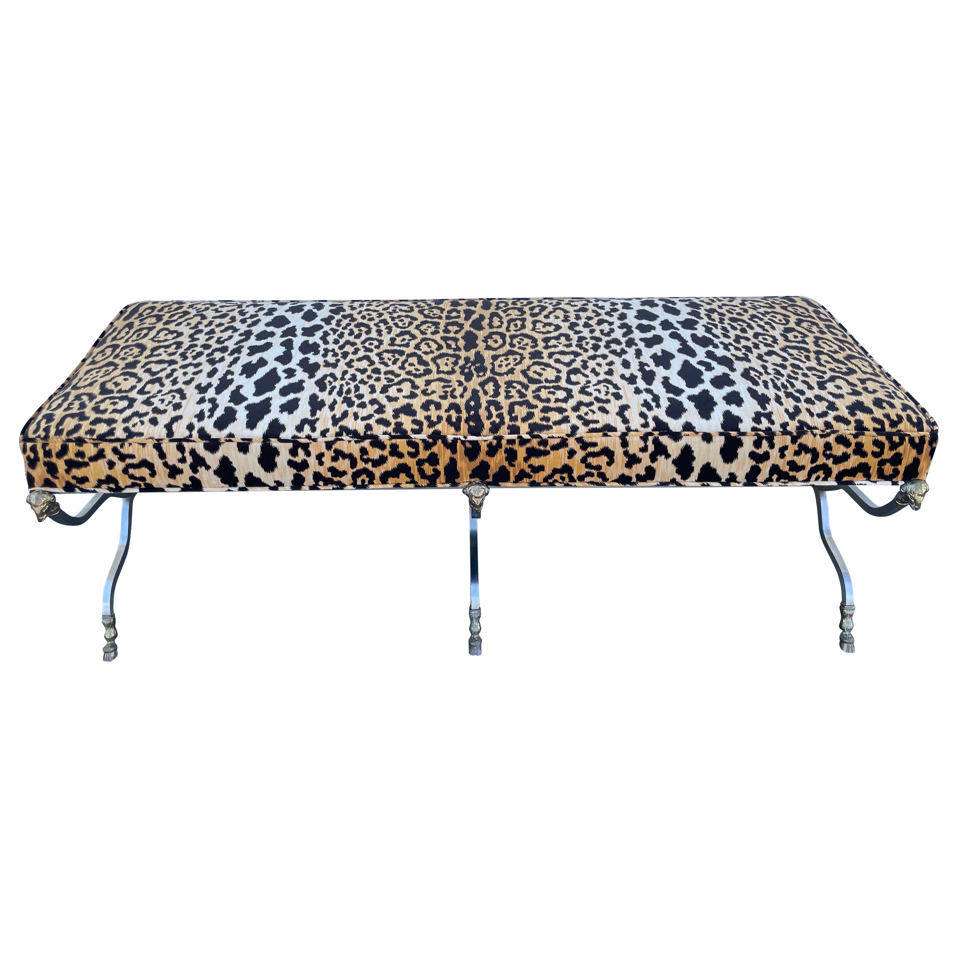 Neoclassical Stainless Steel & Brass Ram's Head Bench