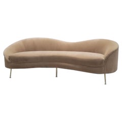 Vintage MCM Bruno Munari Style Curved Sofa in Mohair Velvet
