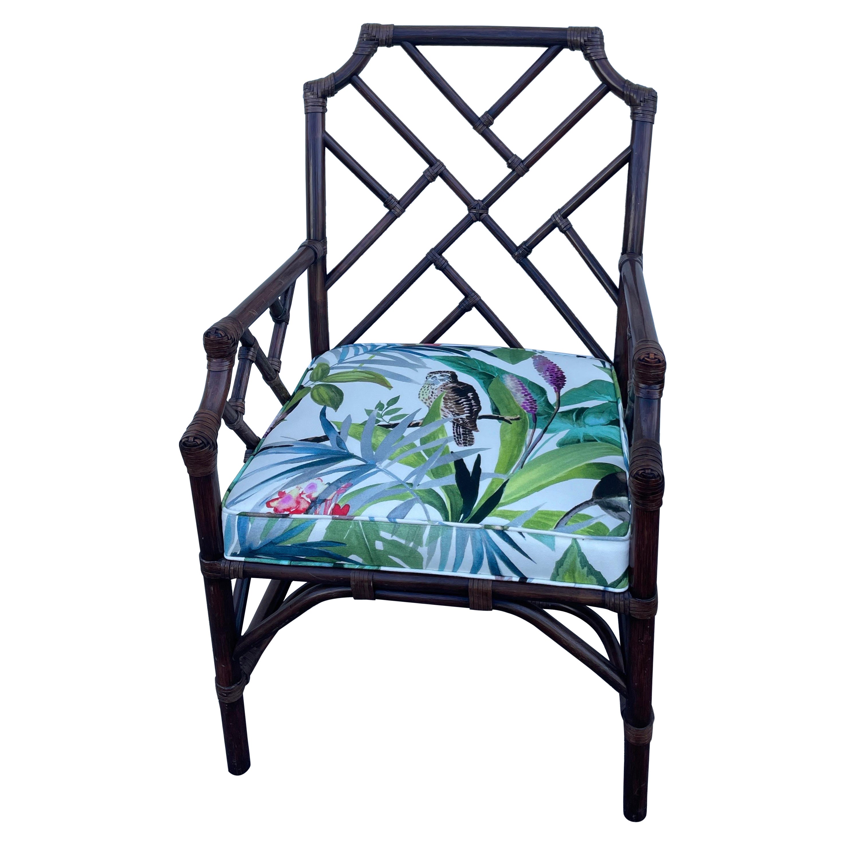 Vintage Chinese Chippendale Bamboo Armchair For Sale